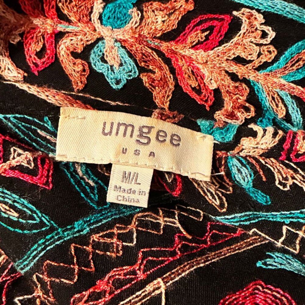 Boho vibes!!! Umgee Black Kimono with Red and Teal Embroidery - Picture 4 of 8